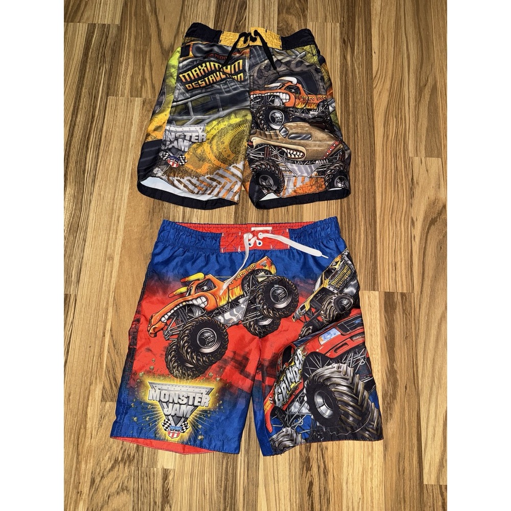 MONSTER JAM Y2K Boys‎ Grinder Max D Monster Trucks Swim Trunks Sz XS 4/5 Lot
